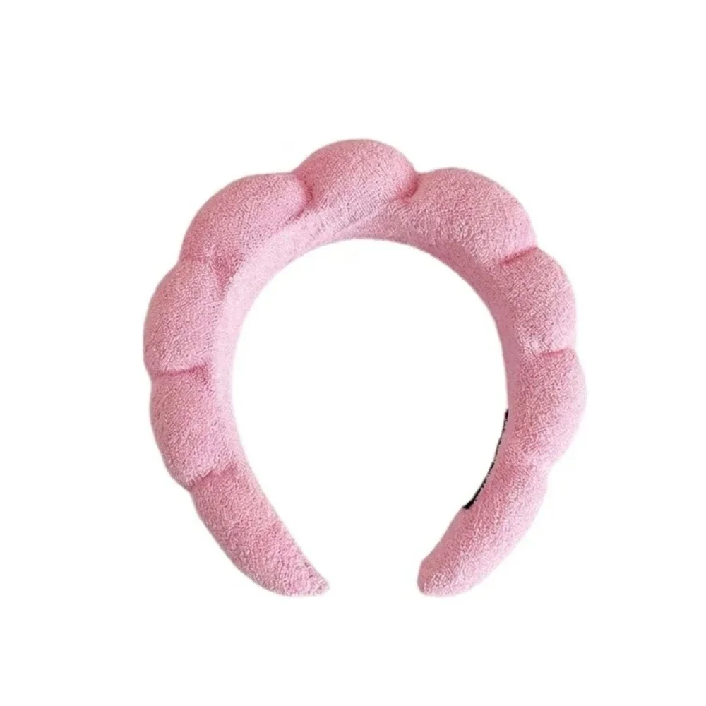 Pink Puffy Spa Headband & Wrist Wash Band Set Terry Cloth Skincare Makeup NEW